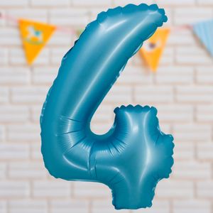 Balão Cromado Número 4 Azul 20cm - Silver Plastic