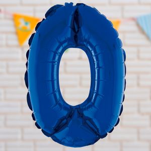 Balão Metalizado Número 0 Azul 20cm - Silver Plastic