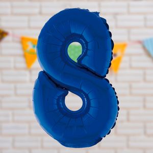 Balão Metalizado Número 8 Azul 20cm - Silver Plastic