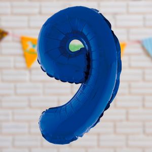 Balão Metalizado Número 9 Azul 20cm - Silver Plastic