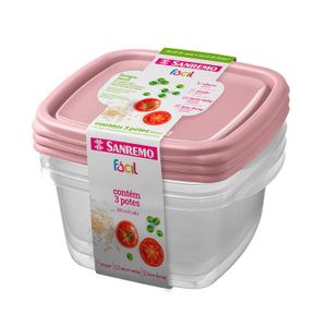 Jogo de Potes De Plástico 800mL Rosa 3 Peças - Sanremo