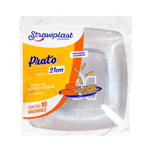 Prato Quadrado 21cm 10 Unidades Cristal - Strawplast