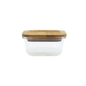 Pote de Vidro Quadrado com Tampa De Bambu 320mL - Oikos