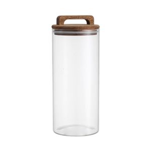 Pote de Vidro com Tampa De Acácia e Alça 1,3l - Oikos