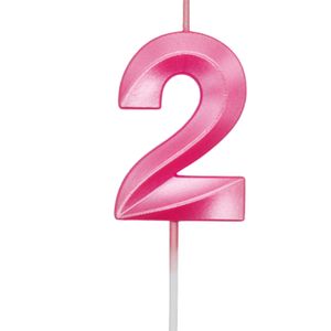 Vela de Aniversário Mini Número 2 Rosa - Silver Plastic