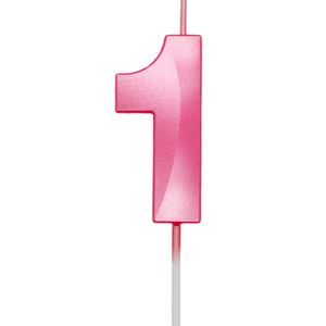 Vela de Aniversário Mini Número 1 Rosa - Silver Plastic