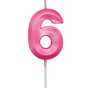 Vela de Aniversário Mini Número 6 Rosa - Silver Plastic