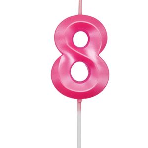 Vela de Aniversário Mini Número 8 Rosa - Silver Plastic