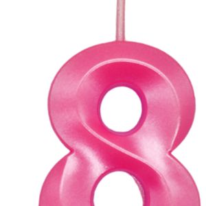 Vela de Aniversário Mini Número 8 Rosa - Silver Plastic