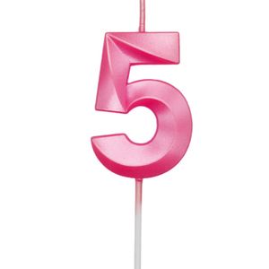 Vela de Aniversário Mini Número 5 Rosa - Silver Plastic