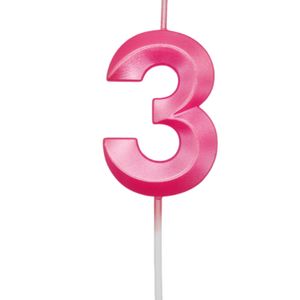 Vela de Aniversário Mini Número 3 Rosa - Silver Plastic