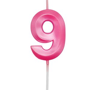 Vela de Aniversário Mini Número 9 Rosa - Silver Plastic