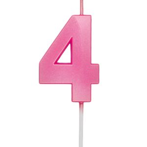 Vela de Aniversário Mini Número 4 Rosa - Silver Plastic