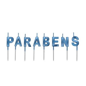 Vela de Aniversário Parabéns Azul - Silver Plastic