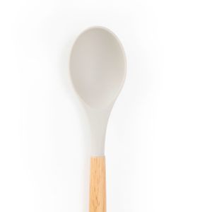 Colher de Silicone com Cabo De Madeira 32cm Cinza - Mozcada