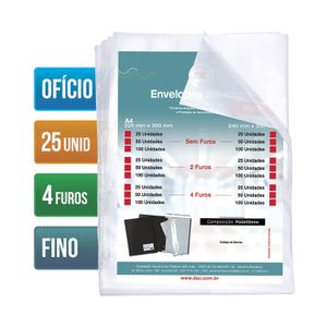 Envelope Plástico Ofício com Furo 25 Unidades - Dac