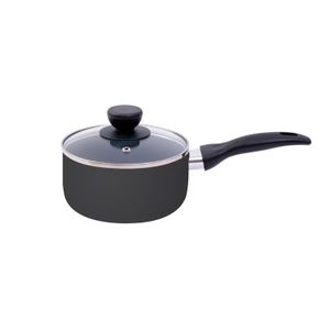 Panela com Tampa de Vidro Antiaderente 16cm Preta - Oikos