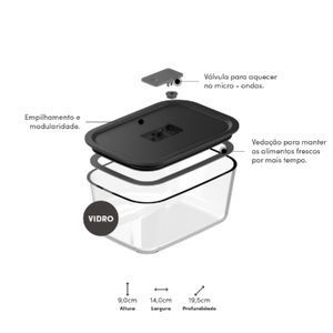 Pote Hermético de Vidro Fresh Lock 1,2l Preto - Ou