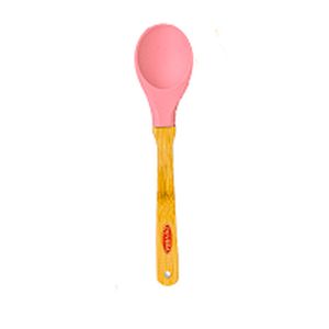 Colher de Silicone com Cabo De Bambu 27cm Rose - Oliveira