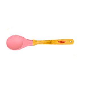 Colher de Silicone com Cabo De Bambu 27cm Rose - Oliveira