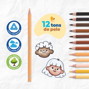 Lápis de Cor Mega Tons De Pele 12 Cores - Tris