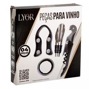 Acessórios Para Vinho 4 Peças Inox - Lyor