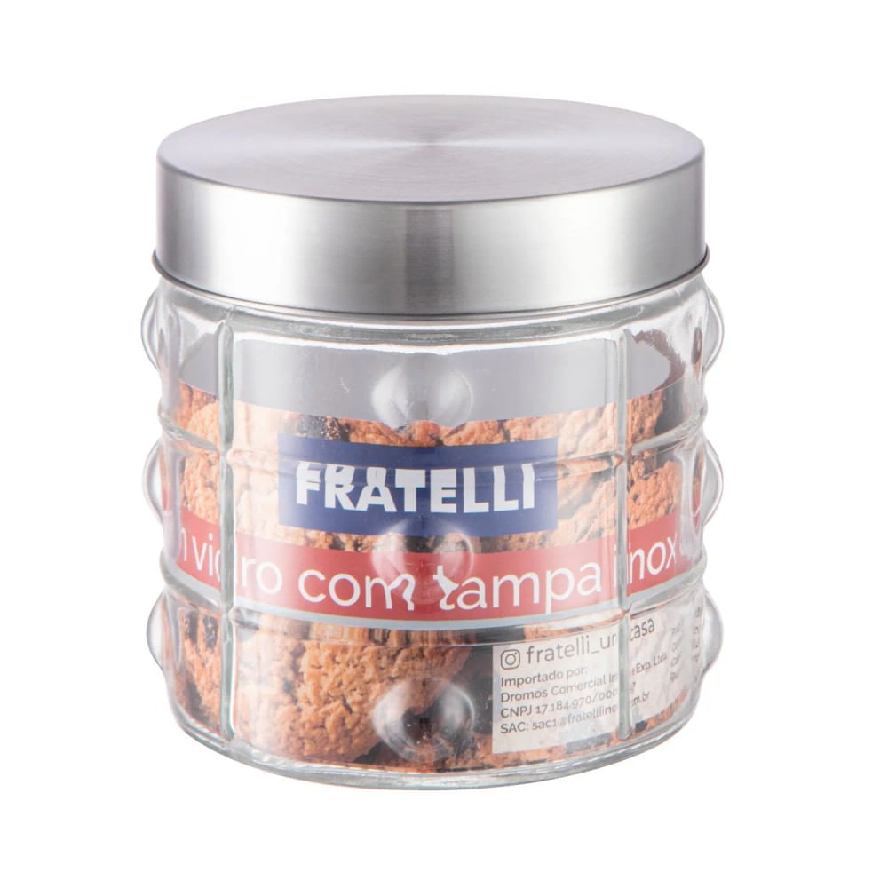Pote de Vidro com Tampa De Inox 870mL - Fratelli